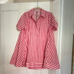 Red and pink a line  Striped shirt Dress English factory
